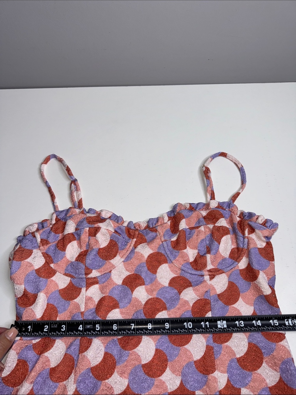 Slate & Willow Pastel Geometric Bustier Flounce Hem Midi Dress - Picture 5 of 11